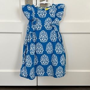 Mini Boden Frill Sleeve Printed Dress
Bright Marina Blue Woodblock